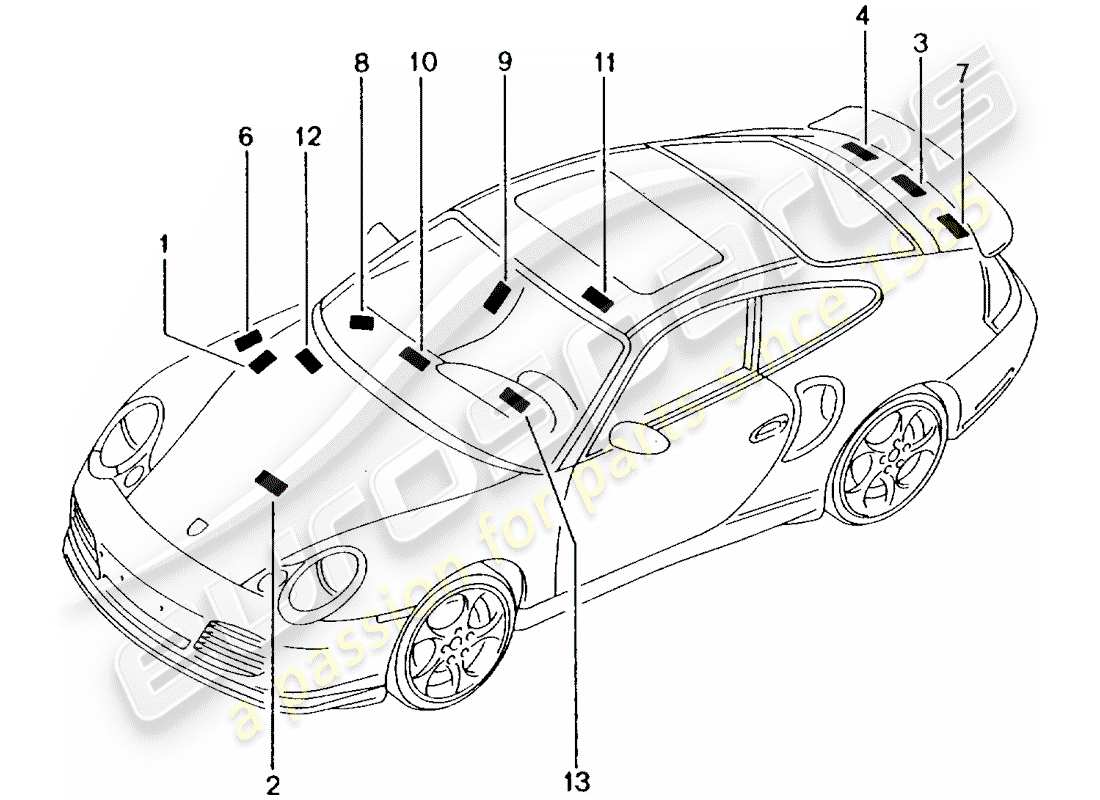 porsche 996 t/gt2 (2002) signs/notices part diagram