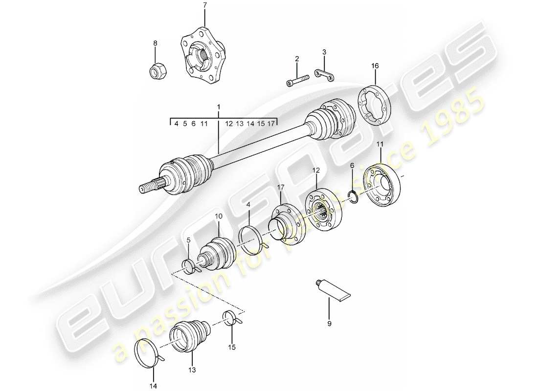 porsche 996 t/gt2 (2002) drive shaft - wheel hub part diagram