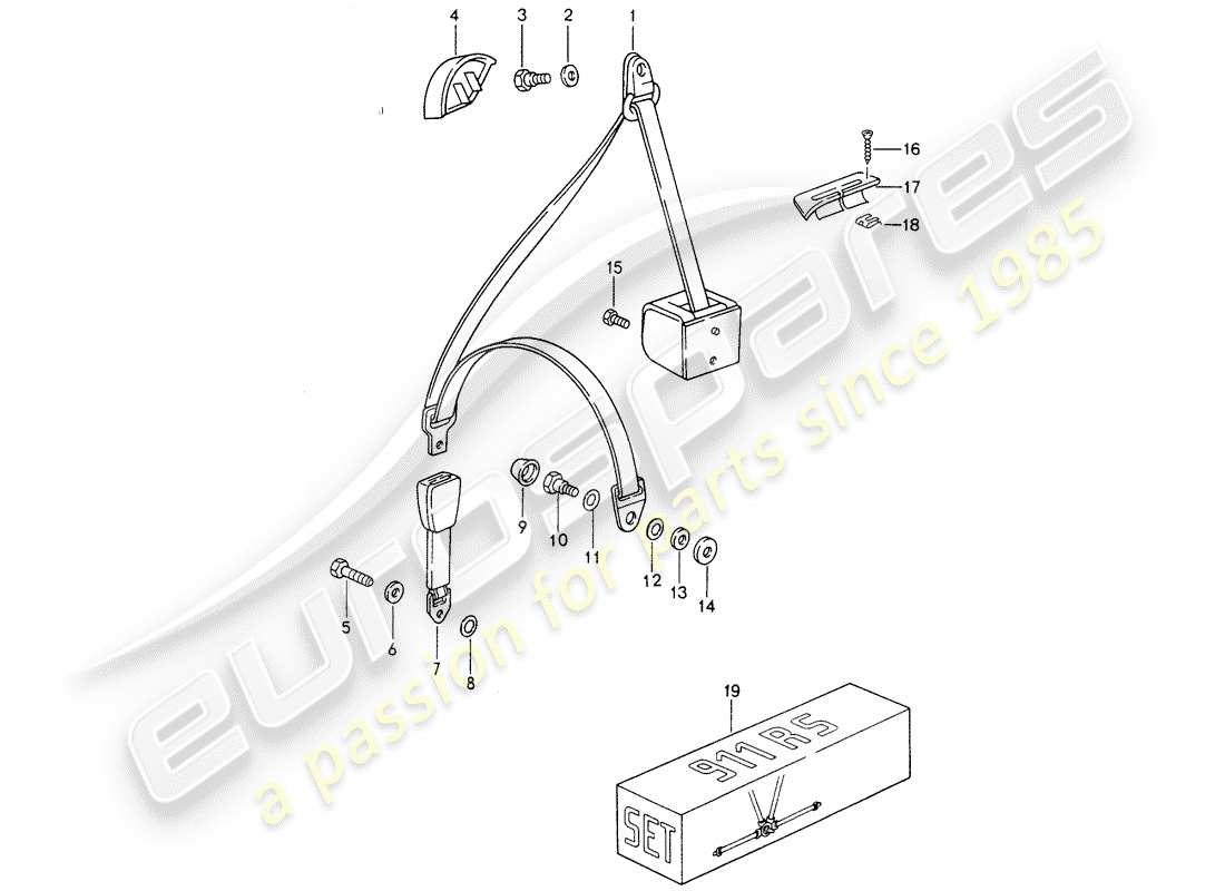 porsche 993 (1995) seat belt part diagram