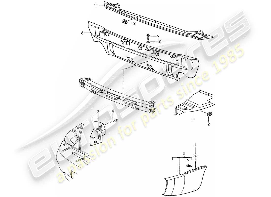 porsche 993 (1995) heat protection - for - bumper part diagram