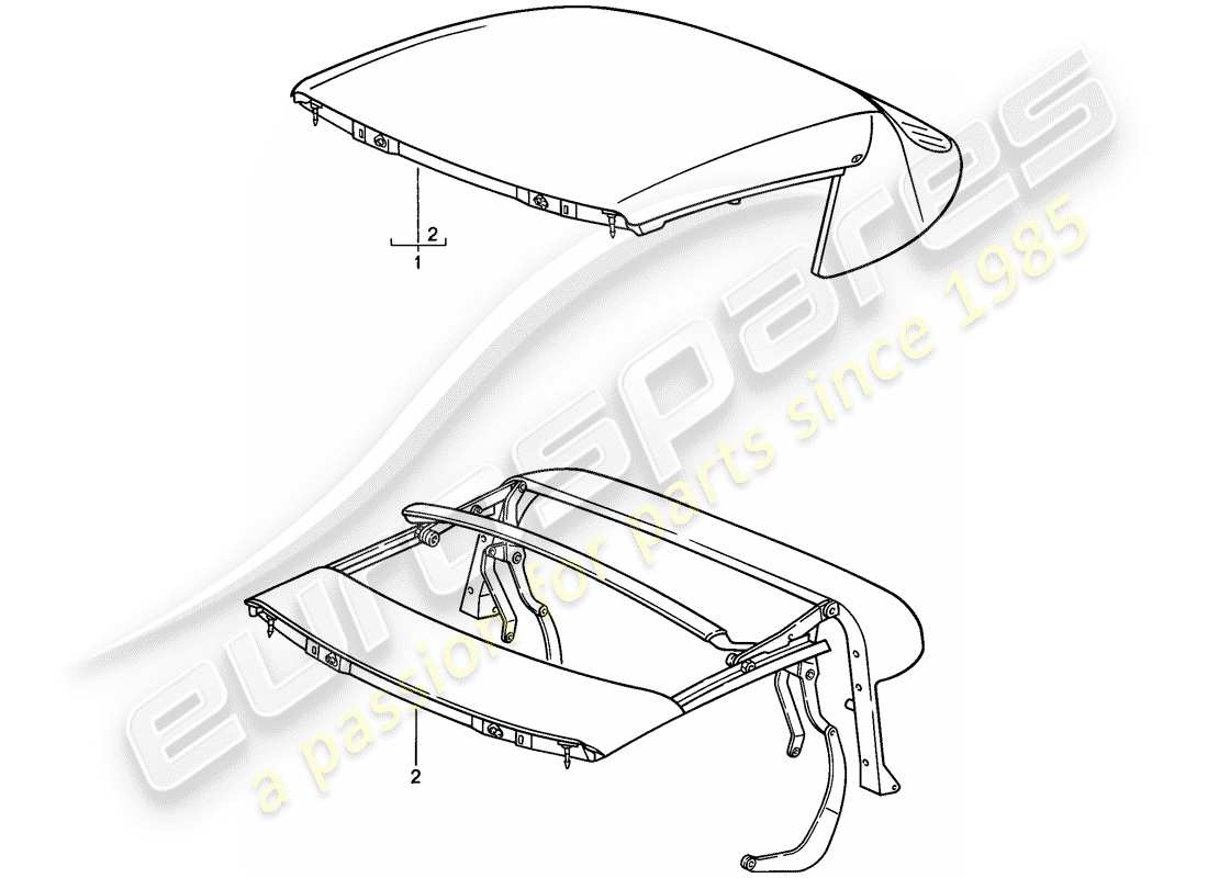 porsche 911 (1986) convertible top - top frame - electrically adjustable - d - mj 1986>> part diagram