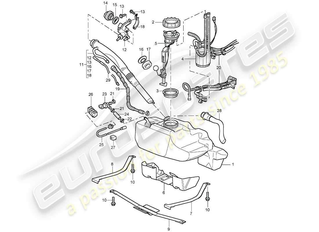 porsche 996 (2001) fuel tank part diagram