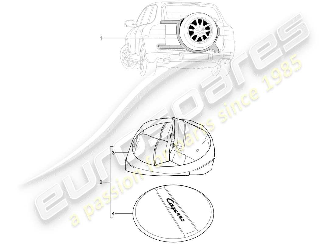 porsche tequipment cayenne (2017) bracket for spare wheel part diagram