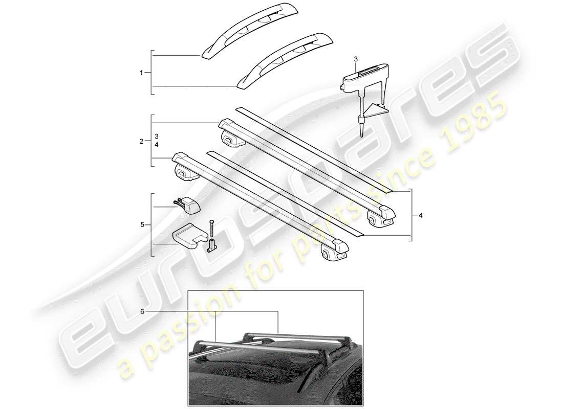 porsche tequipment cayenne (2018) roof rail part diagram