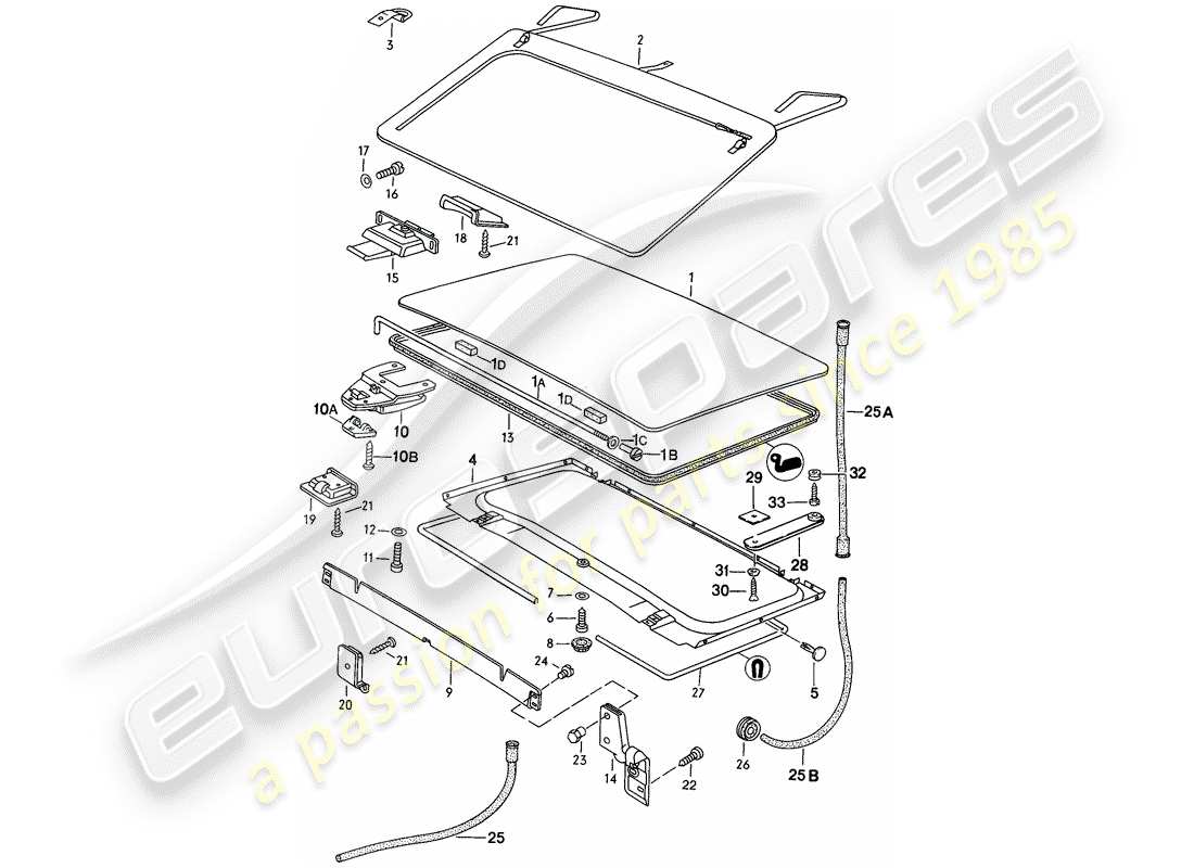 porsche 924 (1977) lifting roof part diagram