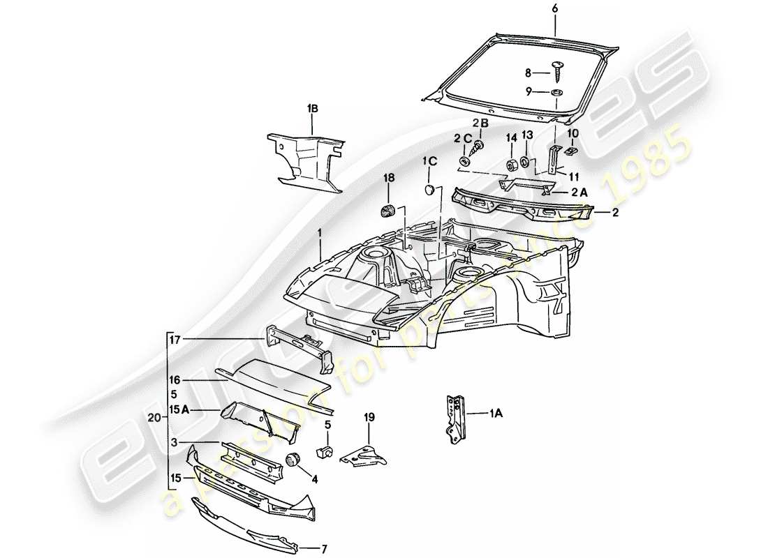 porsche 924 (1977) body front section part diagram