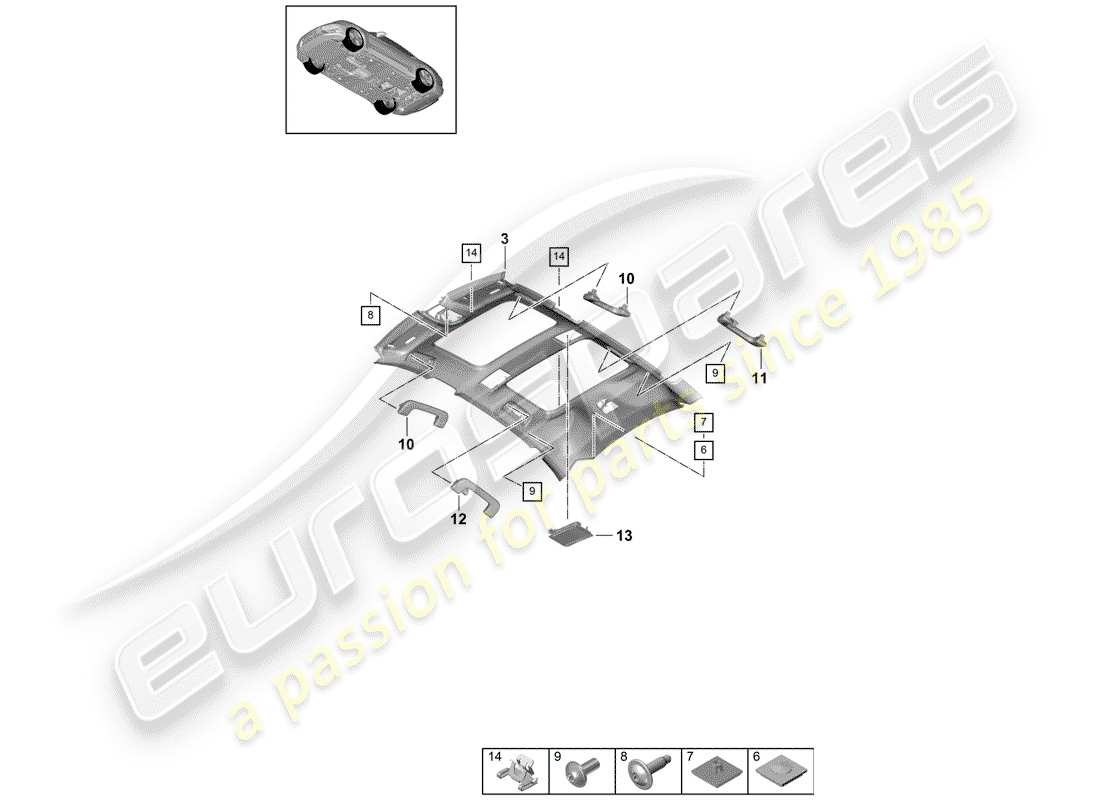 porsche panamera 971 (2019) roof trim panel part diagram