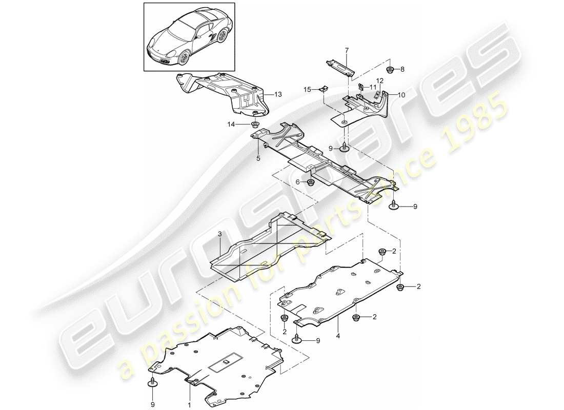 porsche cayman 987 (2009) trims part diagram