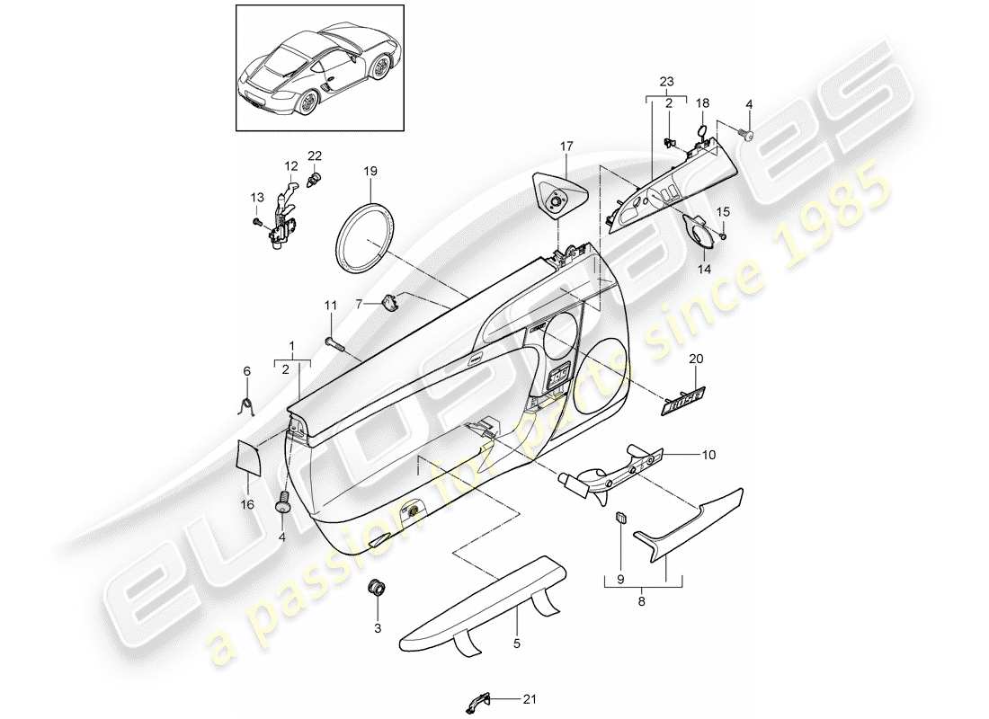 porsche cayman 987 (2009) door panel part diagram