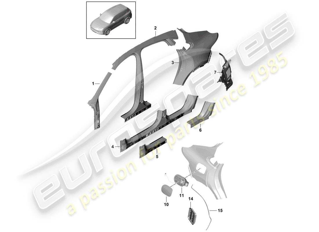 porsche cayenne e3 (2018) side panel part diagram