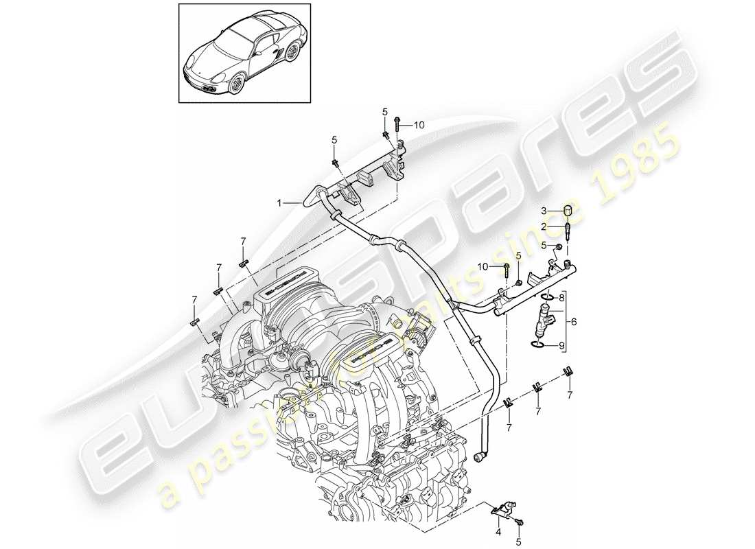 porsche cayman 987 (2010) fuel collection pipe part diagram