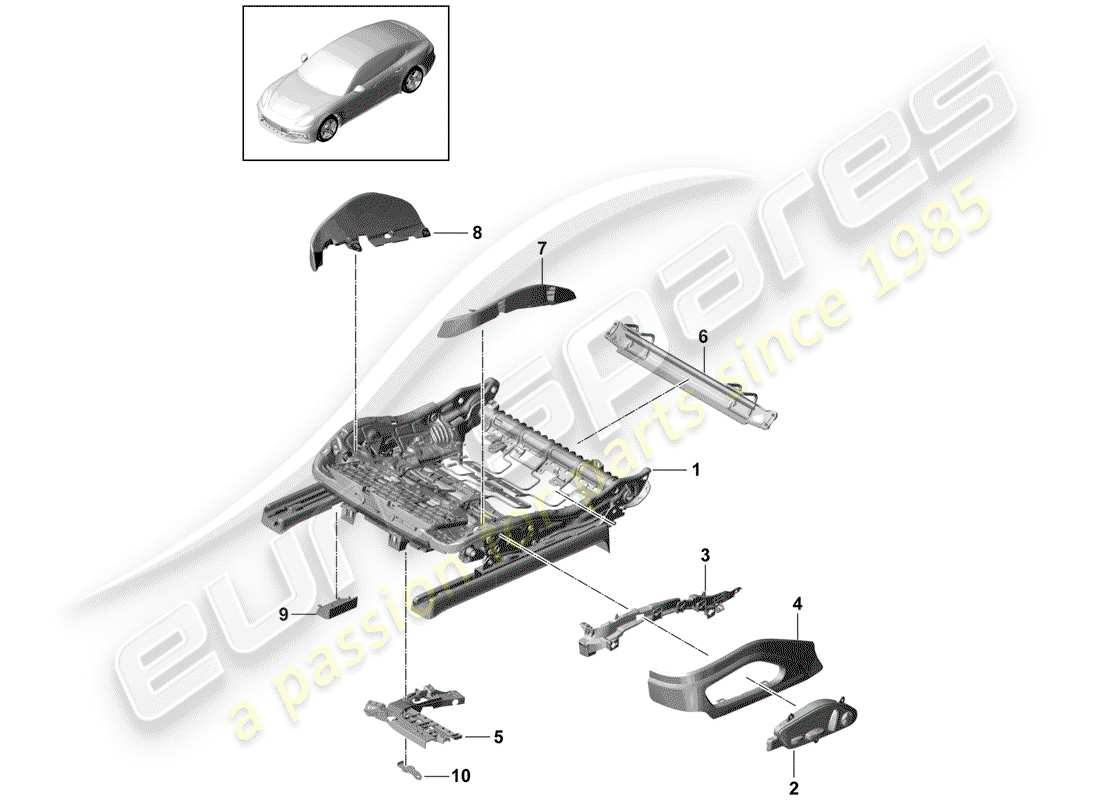 porsche panamera 971 (2017) seat frame part diagram