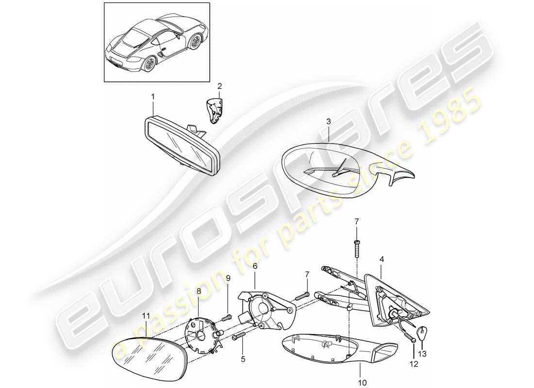 porsche cayman 987 (2011) rear view mirror inner part diagram