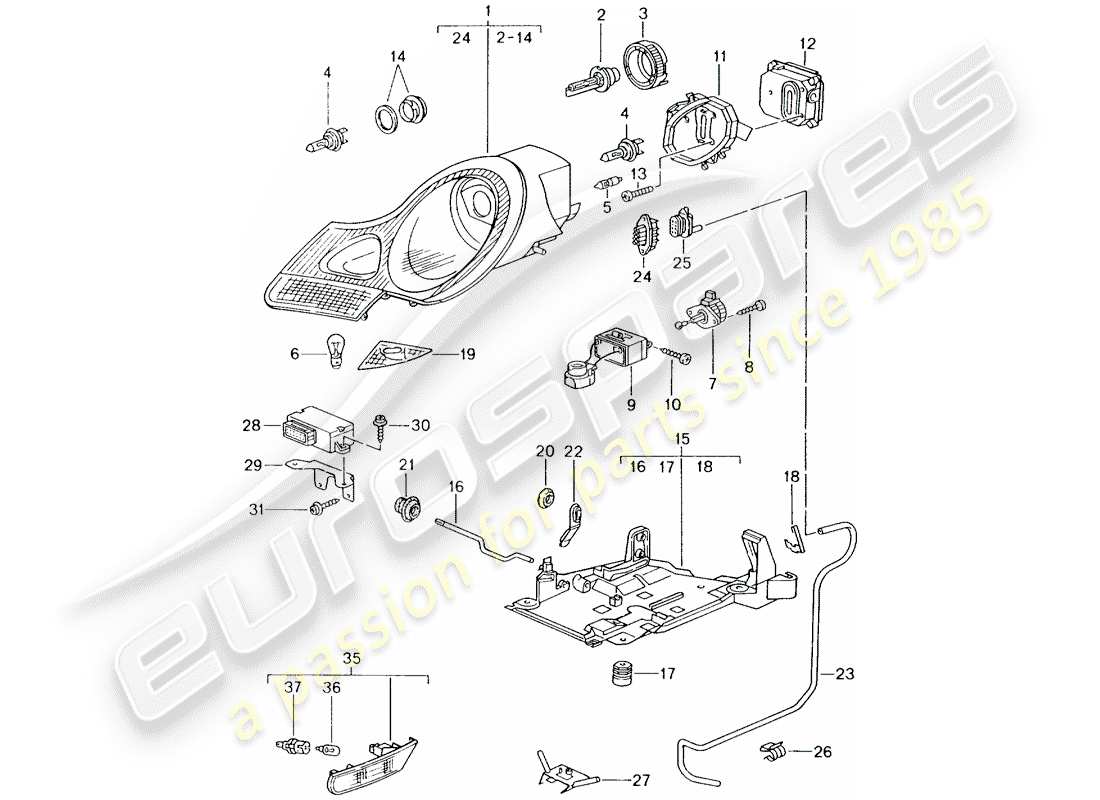 porsche boxster 986 (2004) headlamp - turn signal repeater - d - mj 1999>> part diagram