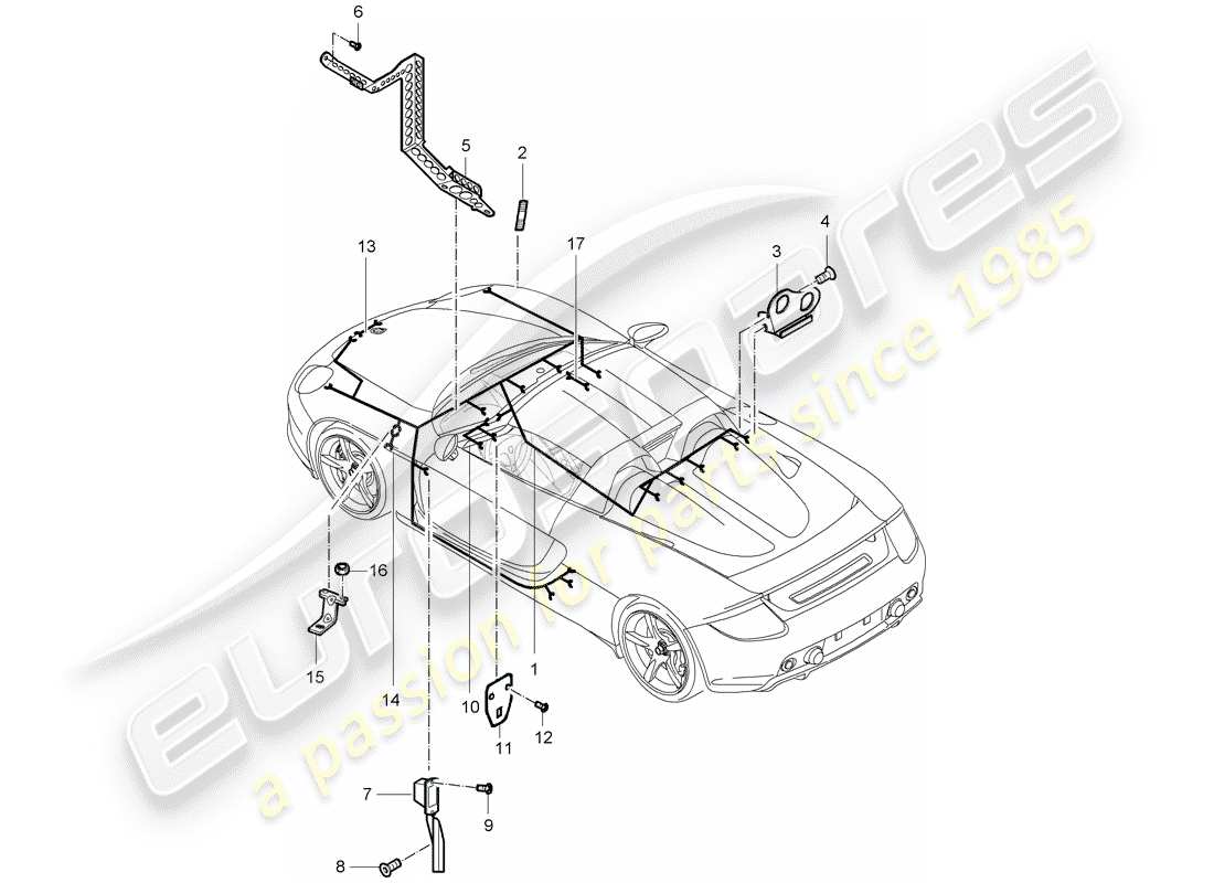 porsche carrera gt (2006) wiring harnesses - passenger compartment - pedals - luggage compartment lamp - turn signal repeater - glove box light - repair kit - anti-locking brake syst. -abs- - brake pad wear indicator - front axle part diagram