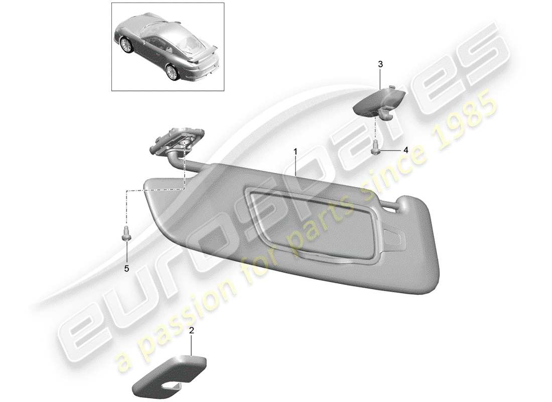 porsche 991r/gt3/rs (2019) sun vizors part diagram