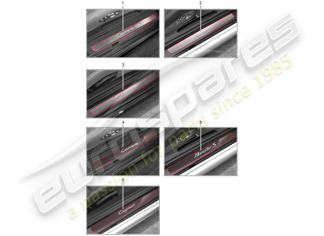 porsche tequipment 98x/99x (2018) scuff plate - sill panel part diagram