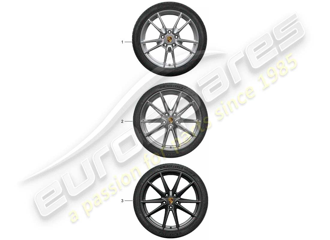 porsche tequipment 98x/99x (2020) 1 set aluminium rims with part diagram