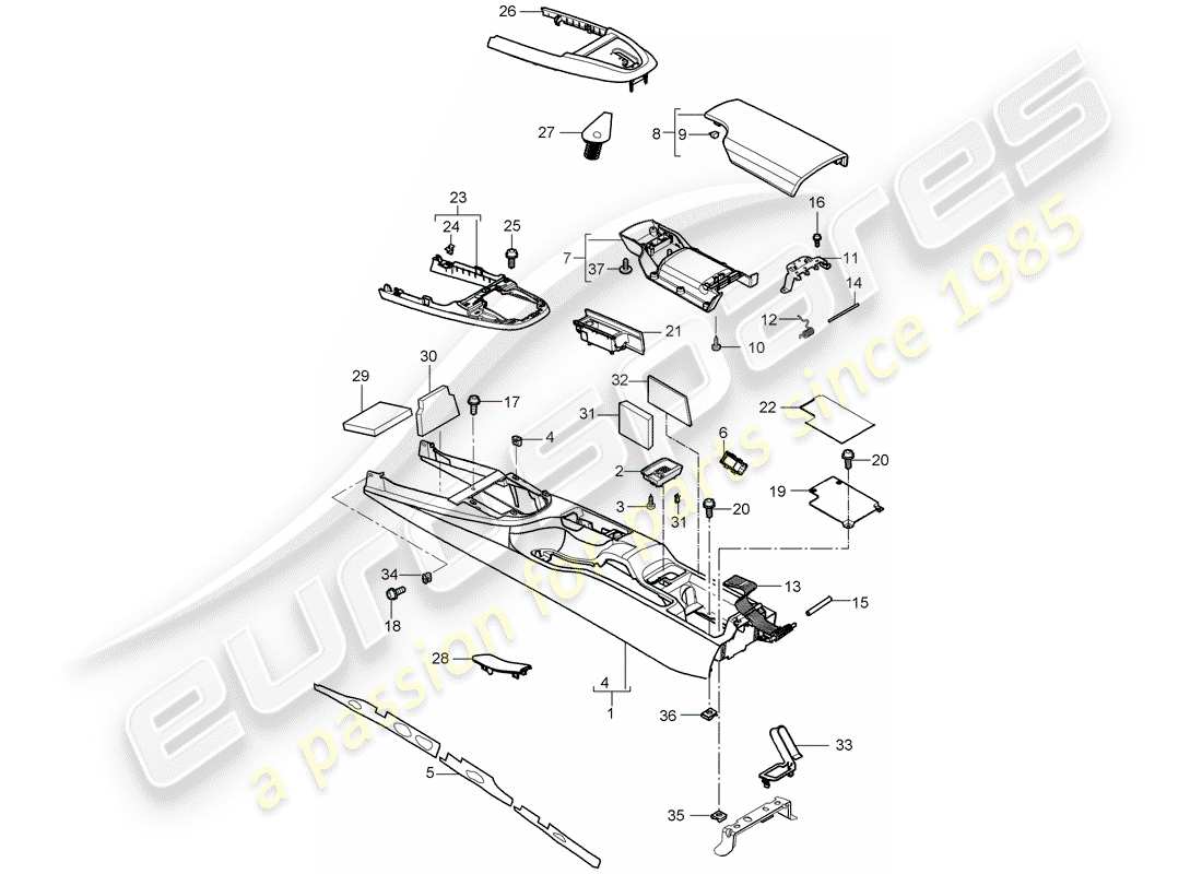 porsche cayman 987 (2008) center console part diagram