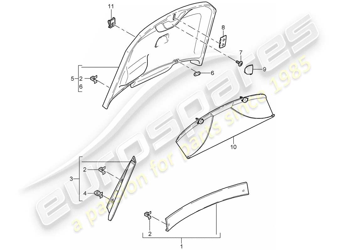 porsche cayman 987 (2008) trims part diagram