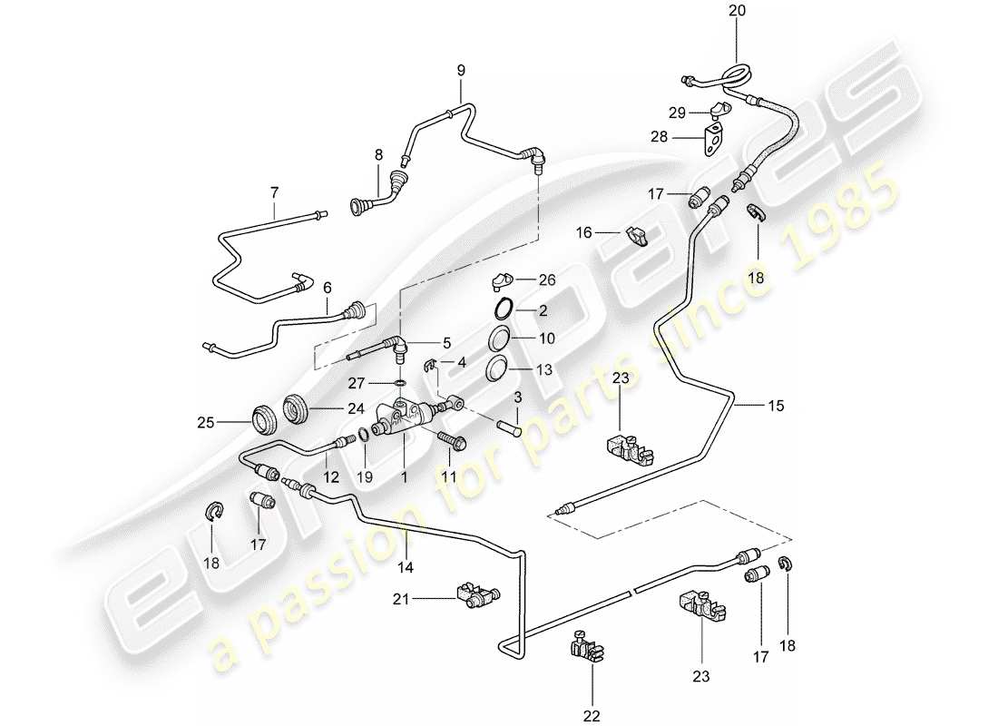 porsche cayman 987 (2008) hydraulic clutch part diagram