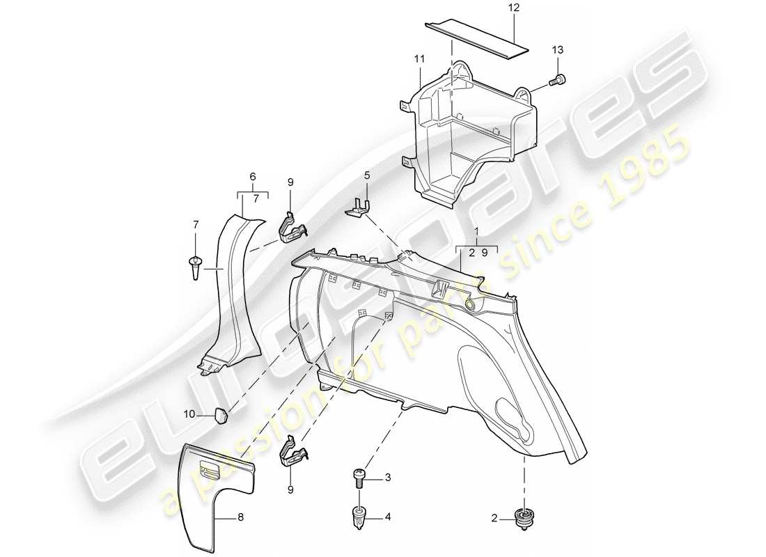 porsche cayenne (2009) side trim panel part diagram