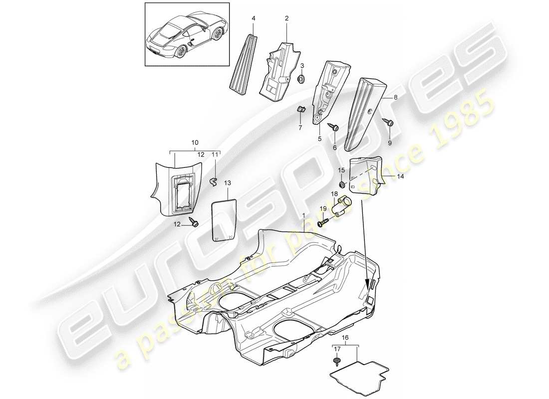 porsche cayman 987 (2009) interior equipment part diagram