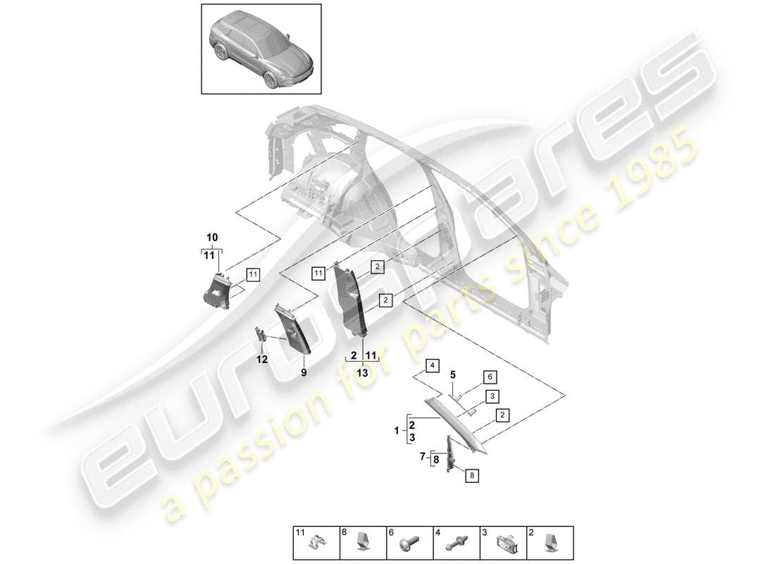 porsche cayenne e3 (2018) lining part diagram