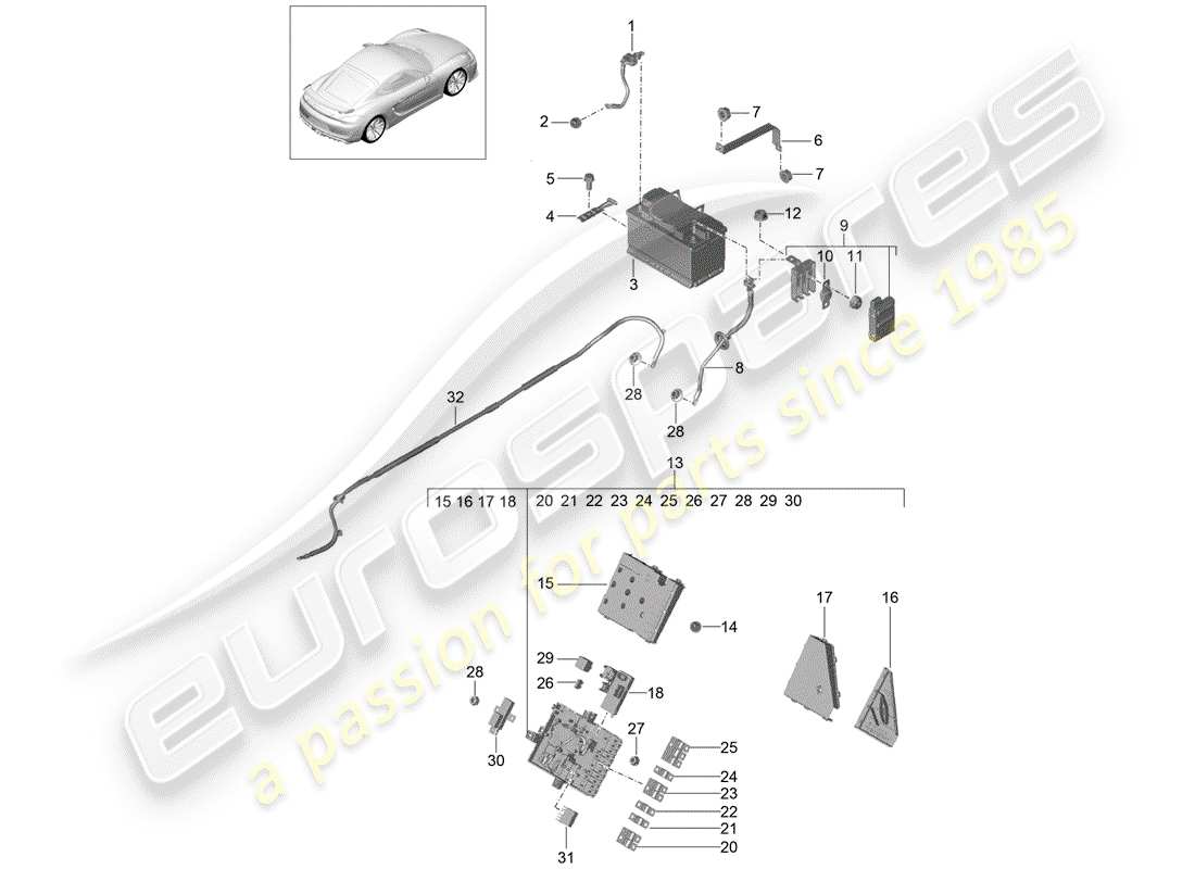 porsche cayman gt4 (2016) battery part diagram