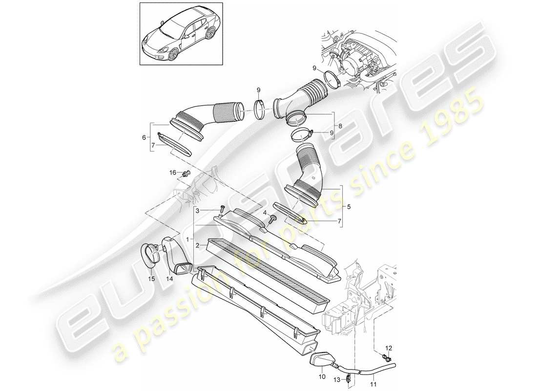 porsche panamera 970 (2010) air cleaner system part diagram