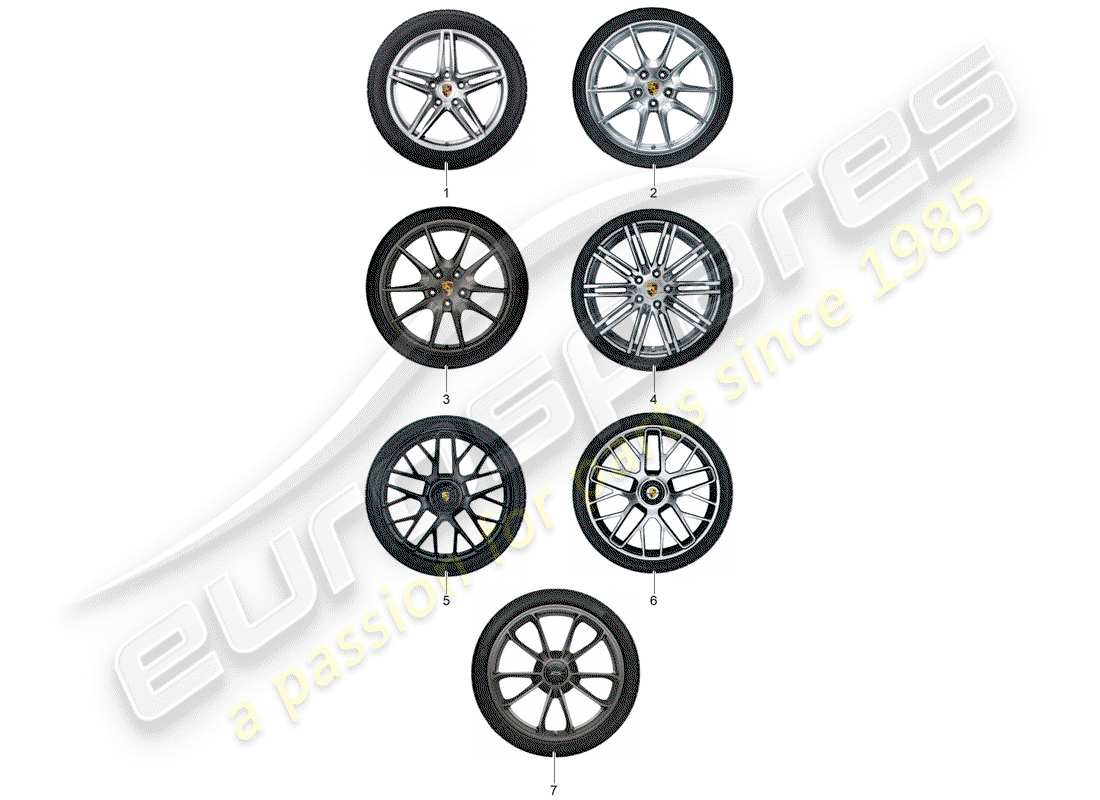 porsche tequipment 98x/99x (2019) 1 set aluminium rims with part diagram