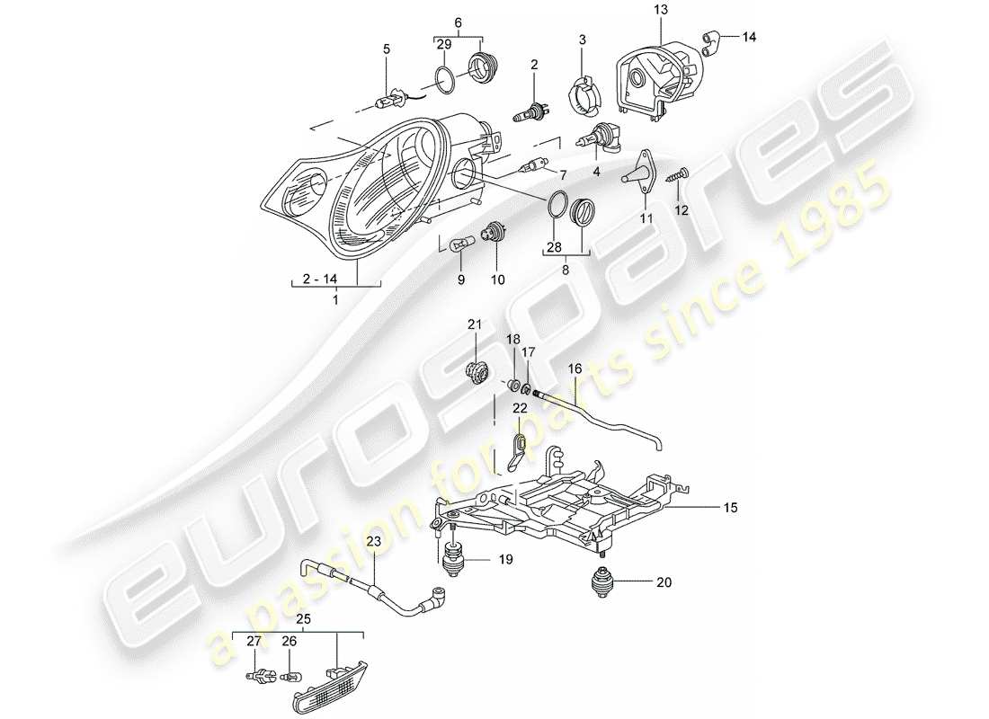 porsche 996 (2005) headlamp - turn signal repeater - d - mj 2002>> part diagram