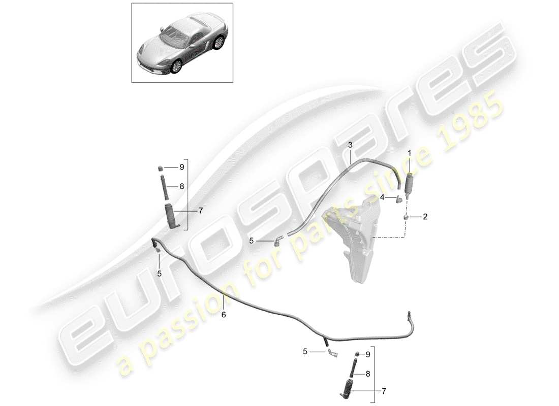 porsche 718 boxster (2017) headlight washer system part diagram