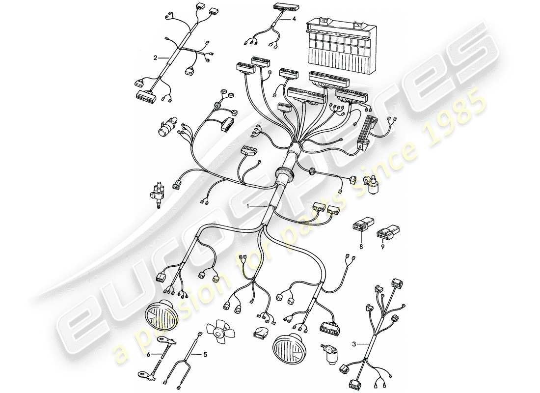 porsche 944 (1983) wiring harnesses - engine compartment - - dme - - headlight washer system part diagram