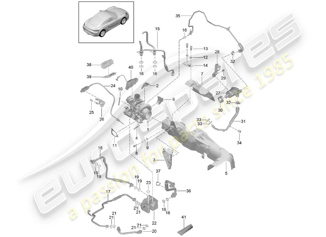 porsche 718 cayman (2020) exhaust gas turbocharger part diagram