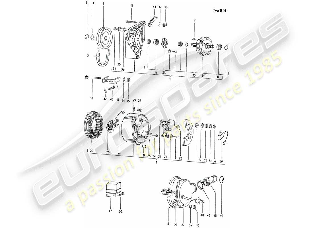 porsche 914 (1975) alternator - single parts part diagram