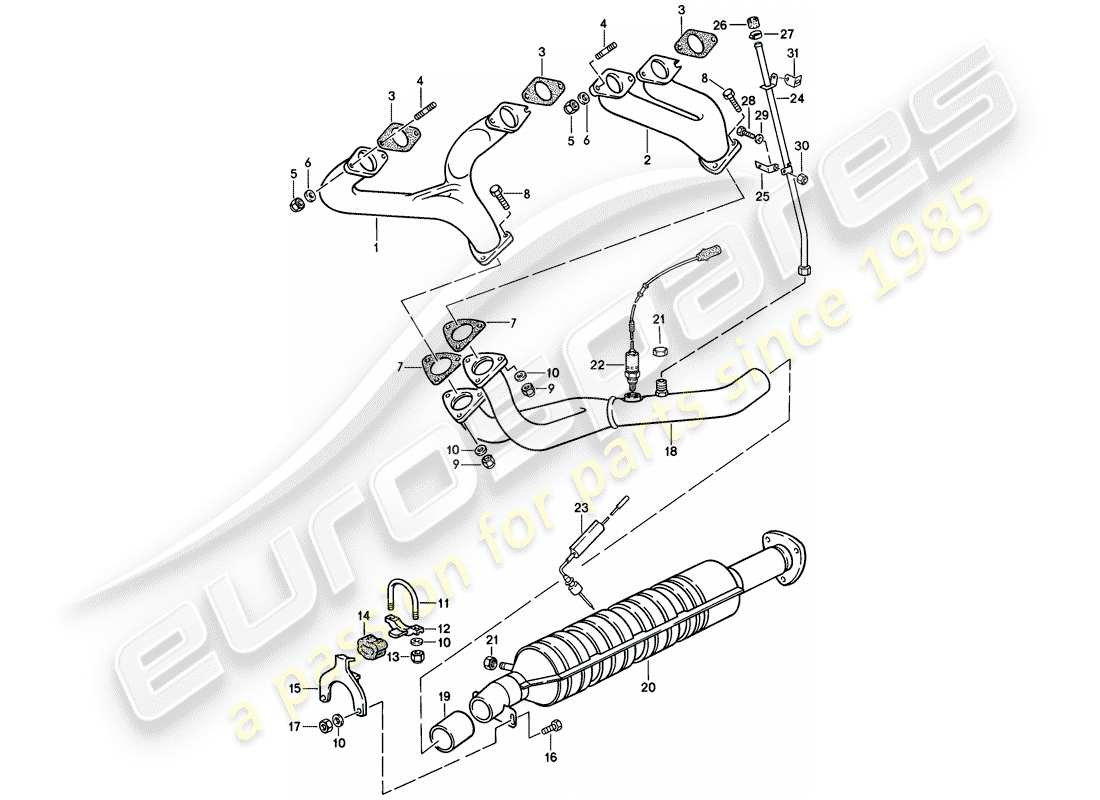 porsche 944 (1983) exhaust system - catalyst - (j) part diagram