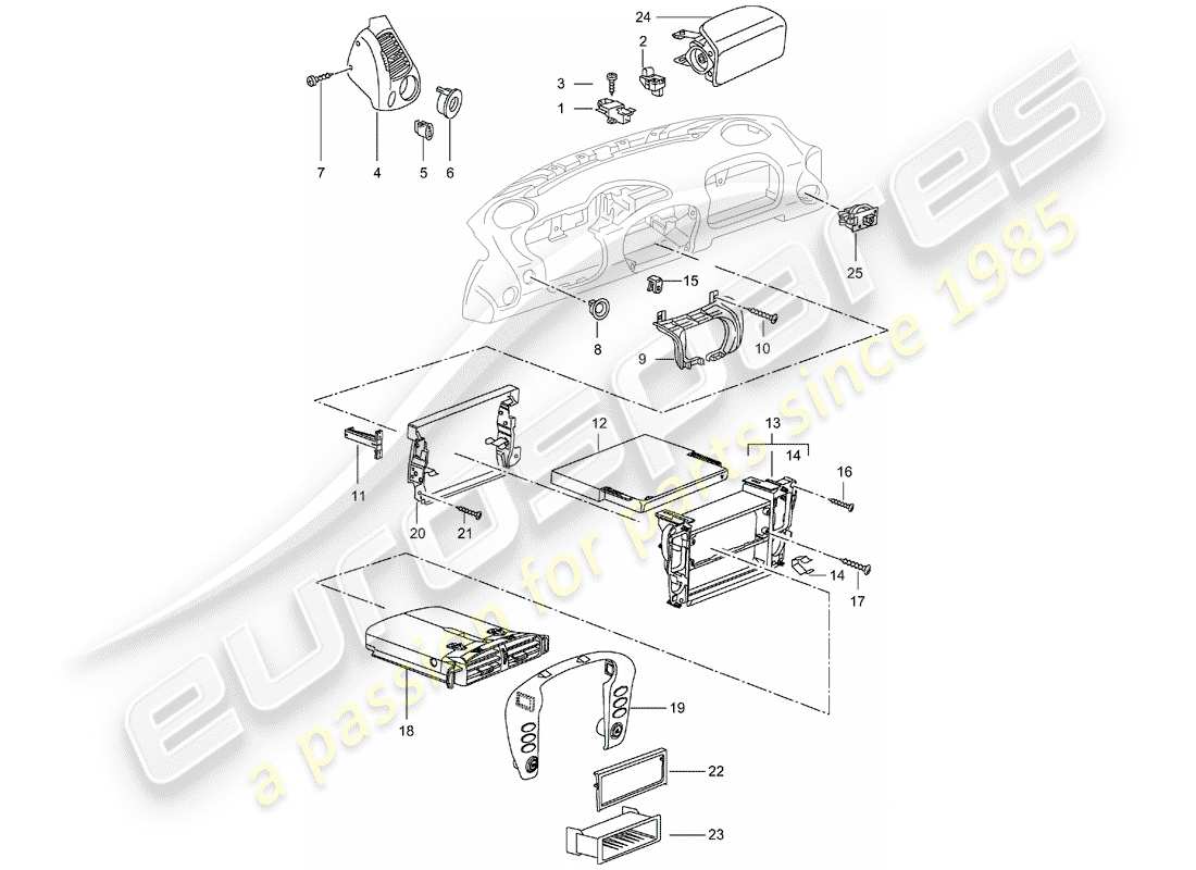 porsche 996 (2005) accessories - dash panel trim part diagram