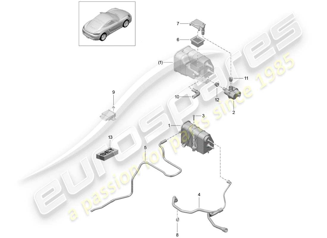 porsche 718 cayman (2020) evaporative emission canister part diagram