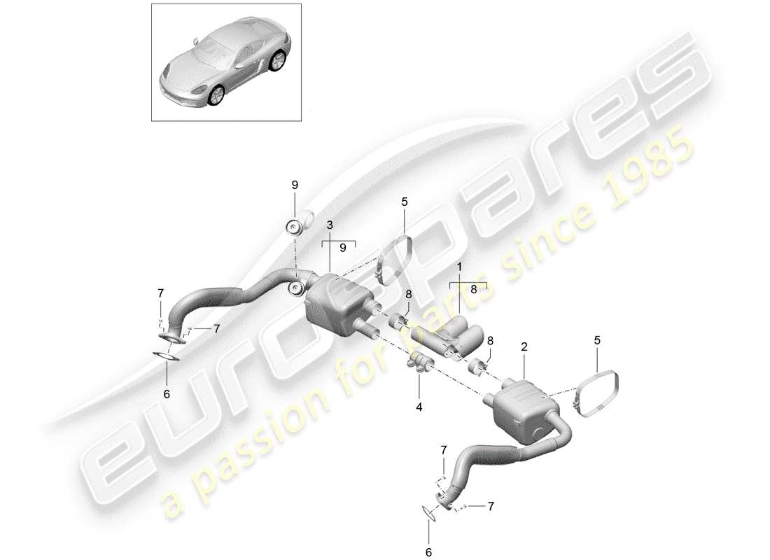 porsche 718 cayman (2020) exhaust system part diagram