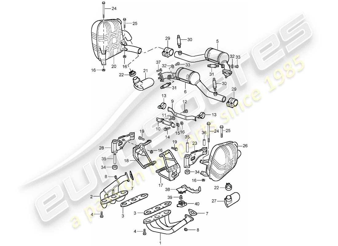 porsche 996 (2001) exhaust system - d - mj 2002>> part diagram