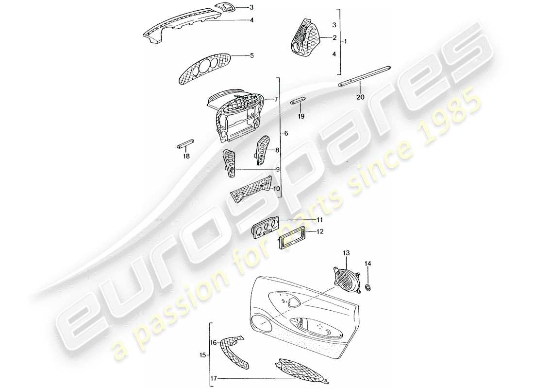 porsche tequipment catalogue (1997) passenger compartment part diagram