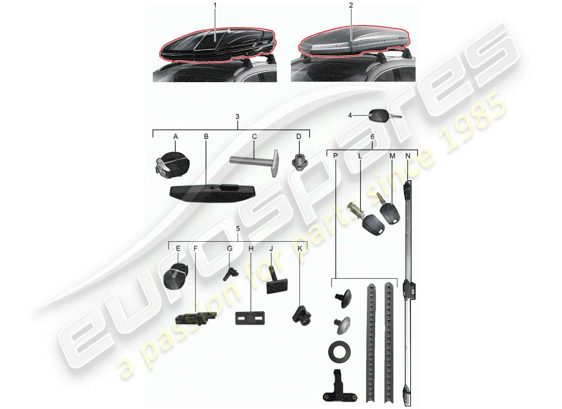 porsche tequipment cayenne (2005) roof box part diagram