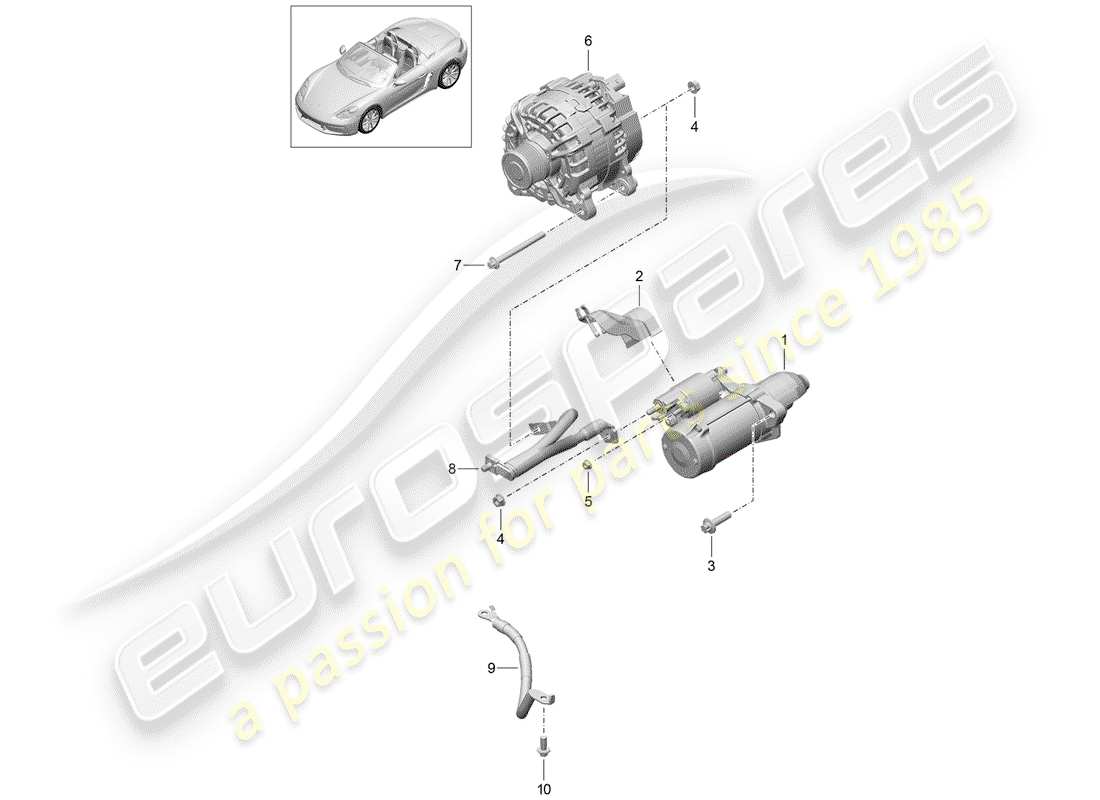 porsche 718 boxster (2018) starter part diagram