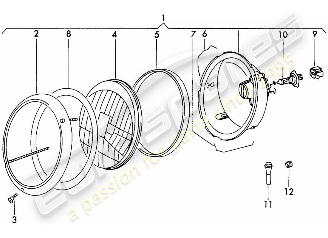 porsche 911 (1970) headlamp - h 4 - d - mj 1972>> part diagram