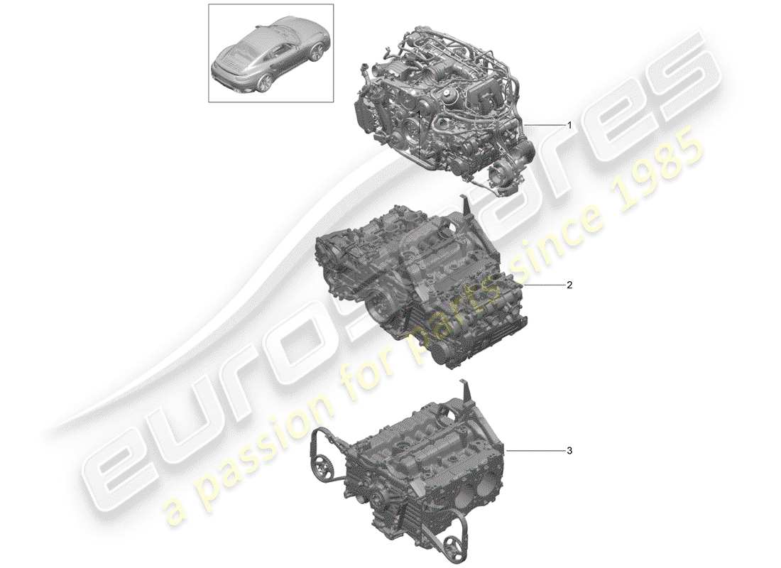 porsche 991 turbo (2016) replacement engine part diagram