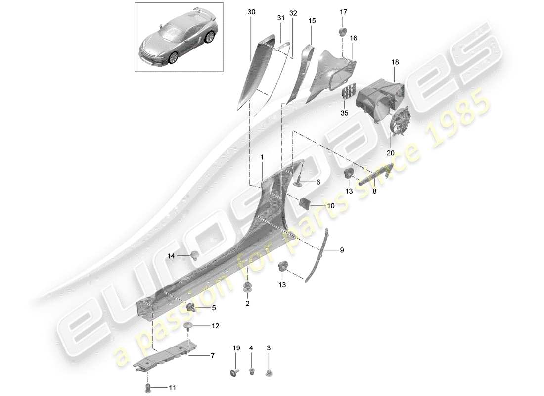 porsche cayman gt4 (2016) side member trim part diagram