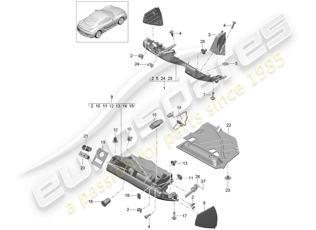 porsche cayman gt4 (2016) glove box part diagram