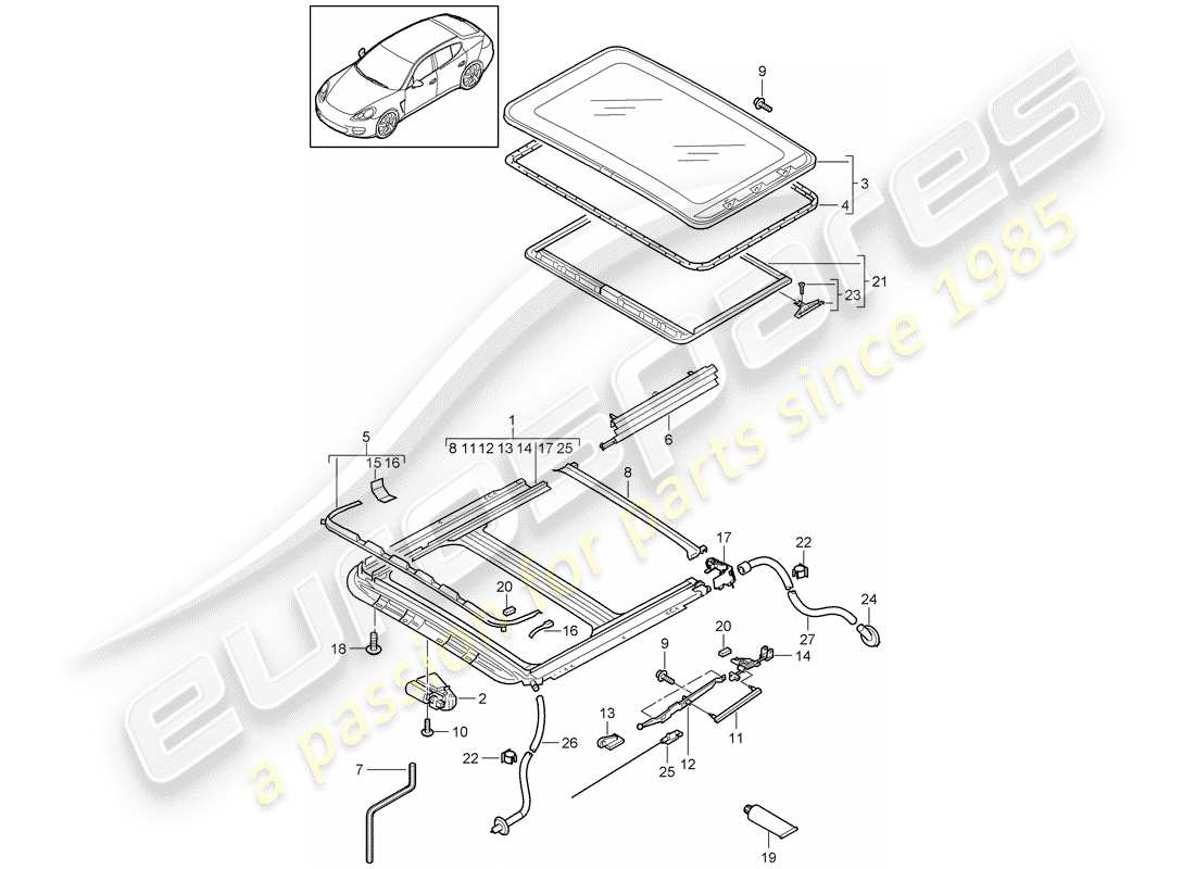 porsche panamera 970 (2010) sliding/tilting roof part diagram