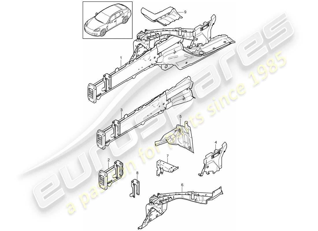 porsche panamera 970 (2010) front end part diagram